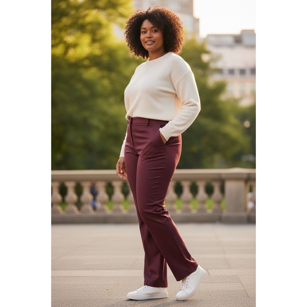 Le Suit Women’s Size 18 Burgundy Bridseye Dress Pants Straight Leg Carrer Office